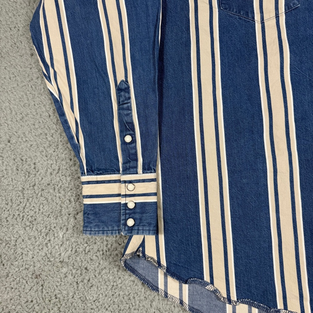 Vintage Wrangler Denim Pearl Snap Western Shirt Men's XL Blue Stripe Workwear - Picture 3 of 9